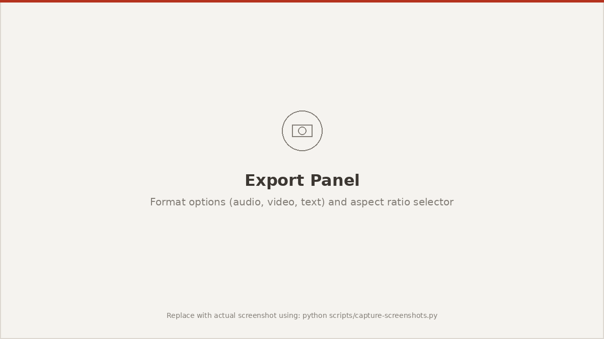 The export panel with format and aspect ratio options